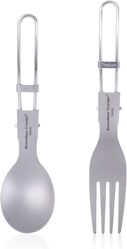 iBasingo Titanium Spork Spoon Fork Knife with Folding Handle Ultralight Dinnerware Utensils for Camping Outdoor Picnic Hiking Travel Home use...