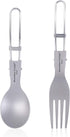 iBasingo Titanium Spork Spoon Fork Knife with Folding Handle Ultralight Dinnerware Utensils for Camping Outdoor Picnic Hiking Travel Home use...