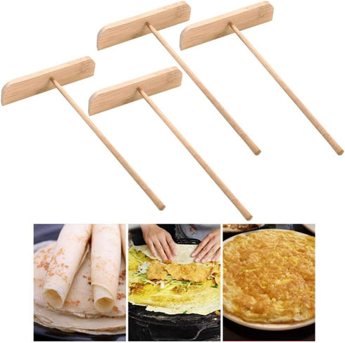 Hemoton Dough Scraper Dough Scraper Dough Scraper 4pcs Crepe and Pancake Spreader Wooden T-shape Crepe Pancake Maker Utensils Spreading Bakery Too...