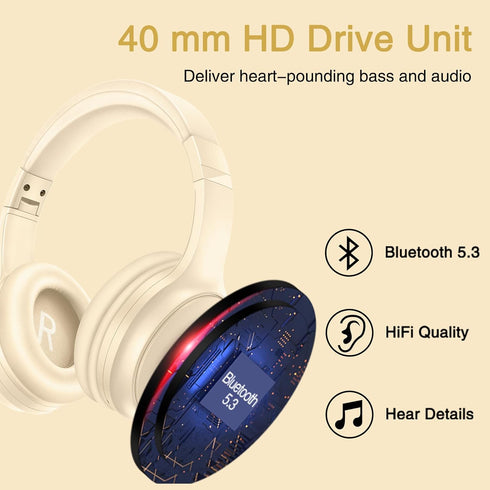 Bluetooth Active Noise Cancelling Headphones with Microphone, A10 Wireless Headset Over Ear, 20H+ Playtime, Bluetooth 5.3, Lightweight Wired Headp...