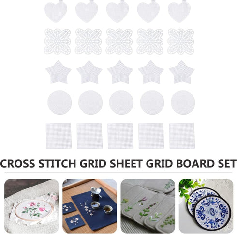 Tofficu 50 Pieces Mesh Plastic Canvas Sheets, Plastic Mesh Sheet Plastic Grid Sheet 5 Styles, Plastic Canvas Shapes for Embroidery, Knitting and C...