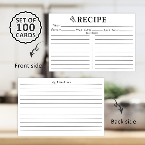 100 Count Recipe Cards, Recipe Cards 3x5 White, 3x5 Recipe Cards Double Sided, Blank Recipe Cards for Bridal Shower and Wedding...