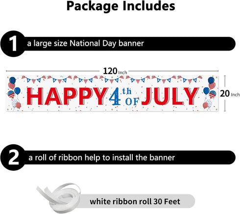 Probsin Large 4th of July Banner Decorations 120"x20" National Independence Day Yard Sign Patriotic Party Supplies American Balloons Hanging Decor...