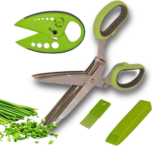 Herb Scissors, Stainless Steel Multipurpose 5 Blade Kitchen Herb Shears, Herb Cutter with Safety Cover and Cleaning Comb for Chopping Basil Chive ...