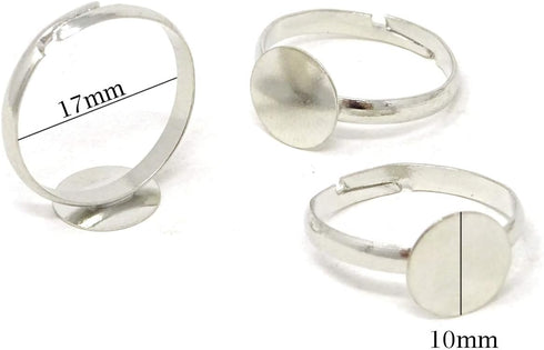 Honbay 20PCS Adjustable Blank Rings with 10mm Flat Bases Jewelry Making Supplies...
