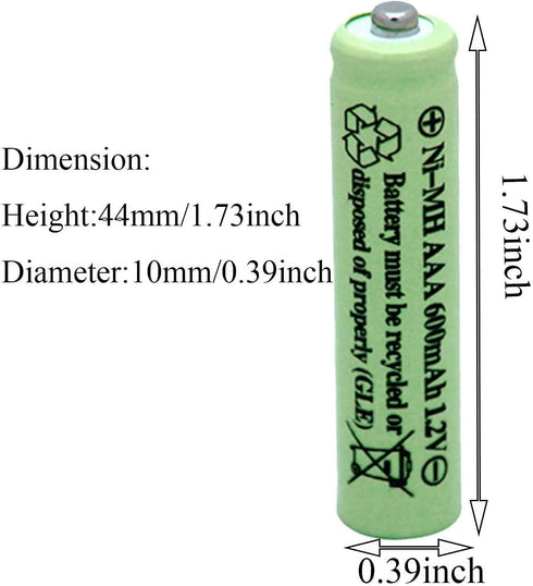 1.2V AAA 600mAh NI-MH Rechargeable Battery for Outdoor Solar Lights,Garden Lights, Remotes, Mice (Green 12 PCS)...