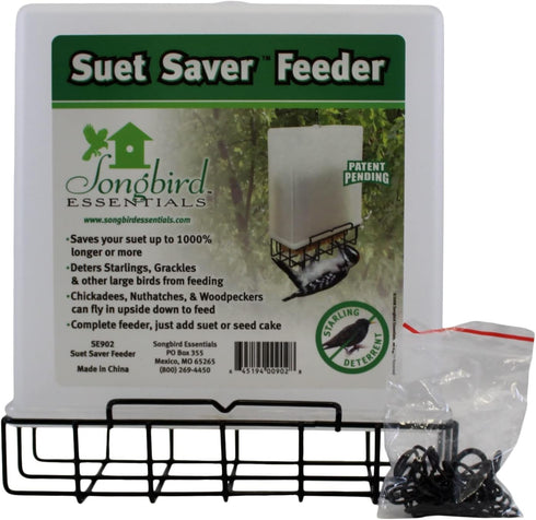 Songbird Essentials Suet Saver Upside Down Suet Feeder, Rigid Plastic Case with Suet Cage Bottom, Holds One Bird Seed Suet Cake...