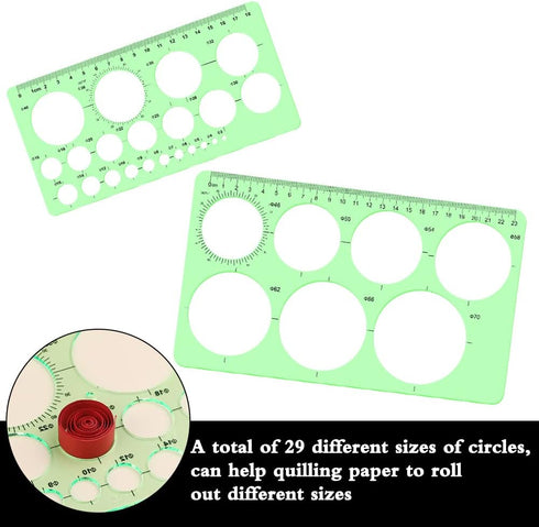 LOKUNN 2 Pcs Circle Template for Drawing, Ruler Quilling Tool, Round Hole Ruler Tool, Multi-Function Round Plastic Geometric Stencil Rulers Drawin...
