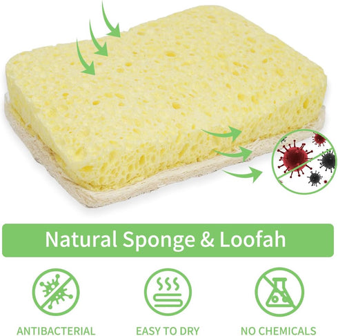 3 Natural Cellulose Loofah Sponges, Biodegradable Compostable, Scratch Resistant Kitchen Cleaning Sponges, Plastic Free Eco-Friendly Sustainable D...