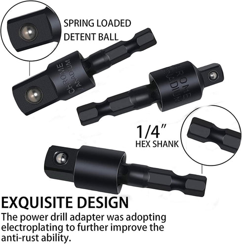 Right Angle Drill Adaptor,4-in-1 Impact Drill Bit Extension,360° Rotatable 1/4 3/8 1/2" Impact Grade Socket Adapter Set,105 Degree Angle Screwdriv...