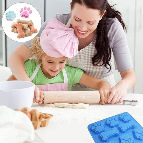 2-Pack Silicone Puppy Treat Molds, Puppy Dog Paw and Bone Cookie Cutters Baking Molds for Chocolate, Candy, Jelly, Biscuits, Cube, Dog Treats...