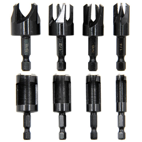 8Pcs Wood Plug Cutter, Carbon Steel Straight and Taper Claw Drill Bit Set Woodworking Hole Saw Cutting Tool 1/4" 3/8" 1/2" 5/8" (Metric 6mm 10mm 1...