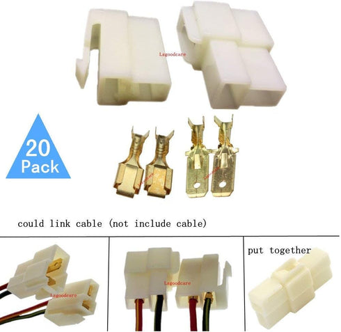 Lsgoodcare 20Sets 6.3MM 2 Pin Way Electrical Automotive Wire Connector Kits Male Female Socket Plug Terminal for Motorcycle Car...