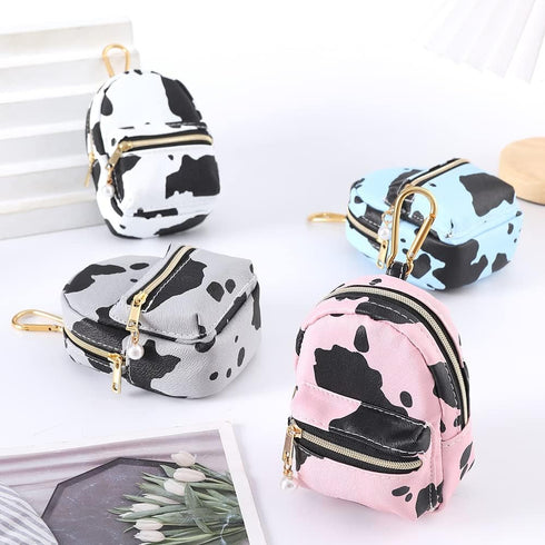 Printed Cow Pattern Coin Purse Pouch Real Littles Backpack Mini Backpack Style Key Chain Coin Purse for Women Small Wallets Purse Keychain Coin Po...