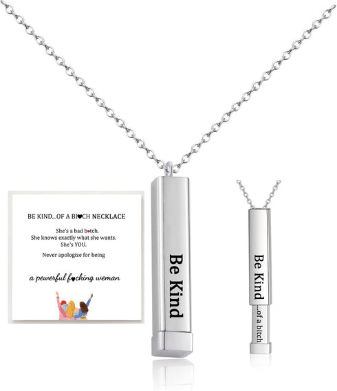Be Kind Of A B Necklaces For Women, To Best Friends Sorority Sisters Inspirational Square Tubes Pendant With Hidden Message Stainless Steel Band F...