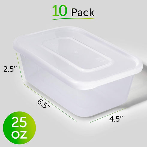 PrepNaturals 10 Pack Meal Prep Containers - 10 Pack of 25 Oz 100% BPA-free Plastic Food Storage Containers with Lids - Reusable Plastic Containers...