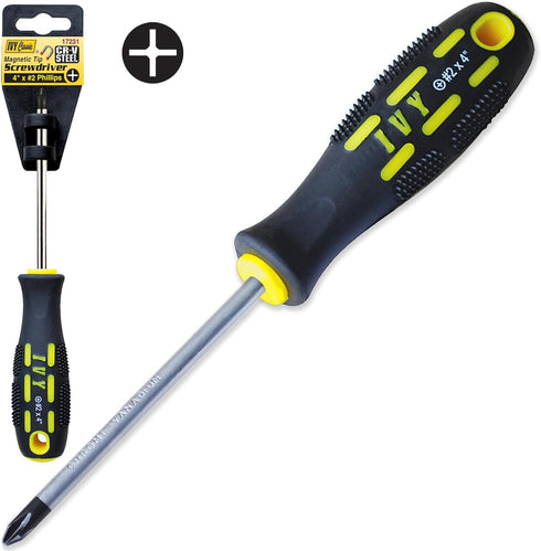 IVY Classic 17231-3 Phillips Magnetic Screwdriver #2 x 4", Power Pro Grip Handle, 3-Pack...