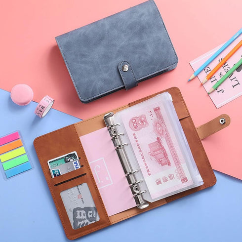 A6 PU Leather Notebook Binder Refillable 6 Ring Budget Binder for A6 Filler Paper, Loose Leaf Personal Planner Binder Cover with Buckle Closure-Br...