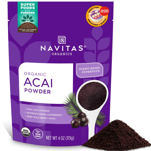 Navitas Organics Acai Powder – for Smoothie Bowls, Oatmeal, Dips, Sauces & More – Antioxidants, Omega 3 6 9, Fiber - USDA Organic, Non GMO, Kosher...