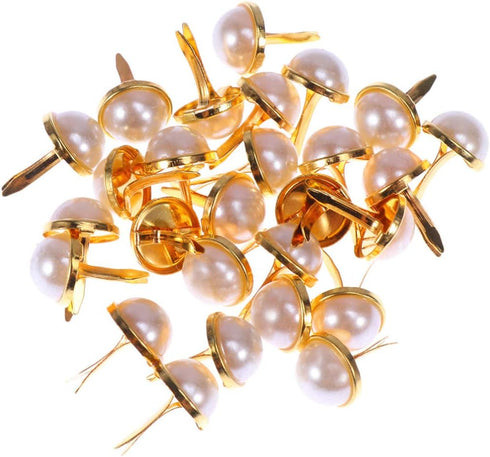 100pcs Mini Brads Metal Pearl Brad Paper Fastener for Scrapbooking DIY Craft Clothing Decoration Gold 12mm...