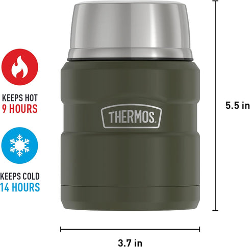 THERMOS Stainless King Vacuum-Insulated Food Jar with Spoon, 16 Ounce, Army Green...