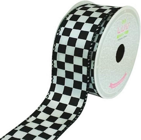 LUV RIBBONS Fabric Ribbon by Creative Ideas, 1-1/2-Inch, Black Checkered, White...