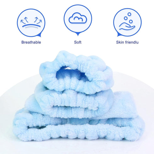 3 Pack Spa Headband and Wrist Washband Face Wash Set,Reusable Soft Makeup Headband Fleece Skincare Headbands for Washing Face Shower (Loose Blue)...