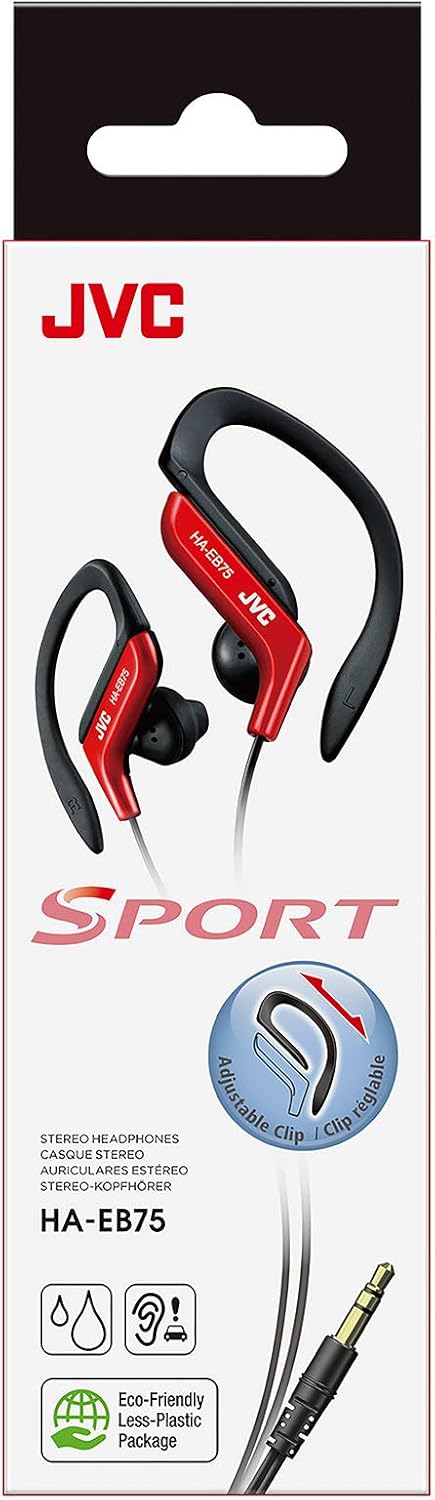 JVC HAEB75R Sports Clip Headphone, Red, Small...