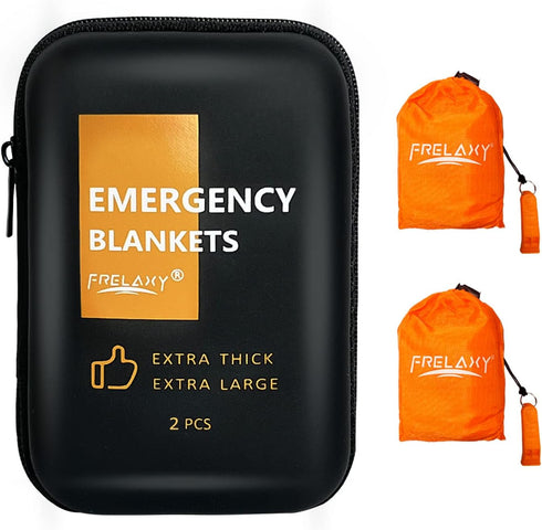 Frelaxy Emergency Blanket 2-Pack/4-Pack, Extra-Thick Extra-Large Space Blankets with Whistles, Storage Pouchs, and EVA case...