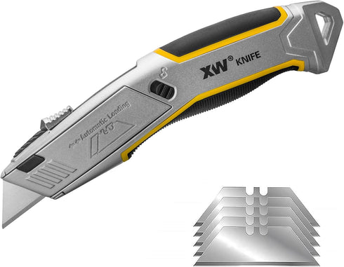 XW Heavy Duty Auto-loading Utility Knife,3-position Retractable Box Cutter with Total 5 Blades...
