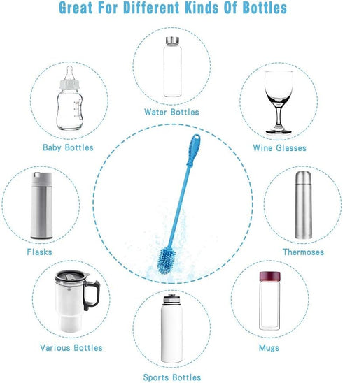 Silicone Bottle Cleaning Brush with Long Handle, Water Bottle Cleaner for Baby Bottles, Hydro Flask, Sports Bottle, Vase, Glassware, Perfect for S...