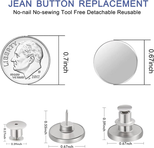 12 Sets Jean Buttons Pins , No Sew Loose Pants Button Tightener, Ceryvop Adjustable Buttons for Jeans Too Big Snap Tack...