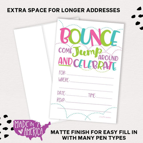 Girl Bounce House or Jumping Party Invitations (20 Count) With Envelopes - Jump Party Invites...