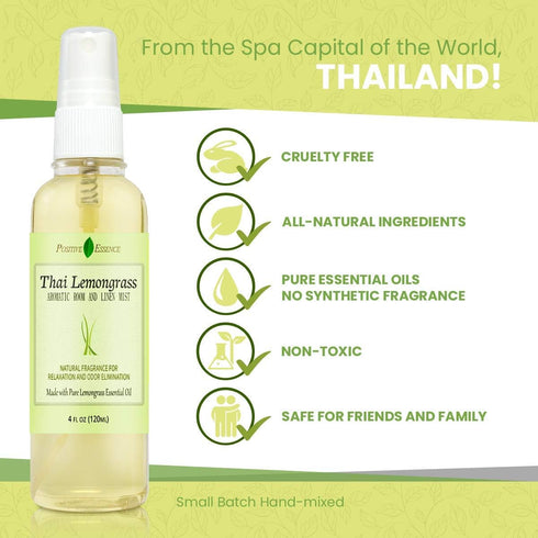 Thai Lemongrass Linen and Room Spray, Natural Air Freshener Made with Pure Lemongrass Essential Oil, Bathroom Air Freshener or Calming Pillow Spra...