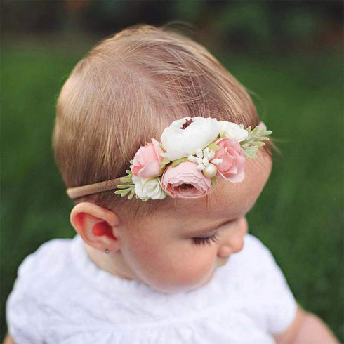 Baby Girl Nylon Headbands Flower Hair Bows Accessories-Elastic Hair Band Crown Handmade FLoral Wraps Birthday Gifts for Girls Newborn Infant Toddl...