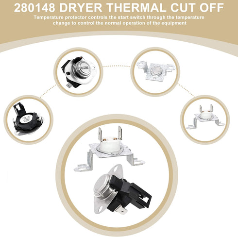 280148 Thermal Cut Off kit Includes dryer heating element 8557403 Dryer Thermostat kit & 8318314 Thermal Fuse Replacement Parts -Replaces 280148VP AP3874047 1175772 PS991443
