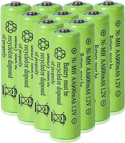 10 Packs 1.2V AA 900mAh Ni-MH Rechargable Batteries for Solar Lights, Garden Lights, Remotes, Mice...