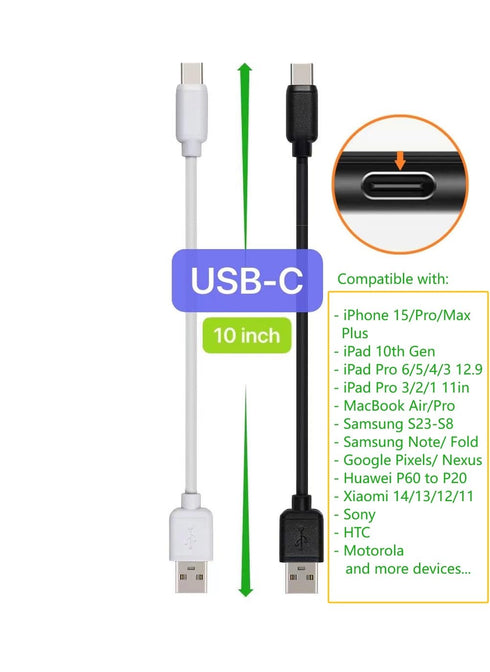 10-Pack Multi Short USB Cables & TypeC-C Cables for Charging Stations Compatible/w iPhone15, iPhone5-14/ iPads/iPad Mini/iPad Pros/Samsung Moblies...