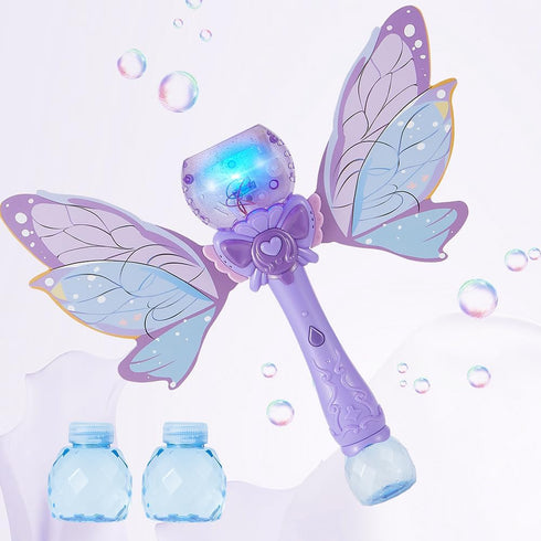 automatic bubble wand, upgrade princess bubble blower with LED light and bubble solution 6 wands for girls/kids, portable outdoor/indoor toy for t...