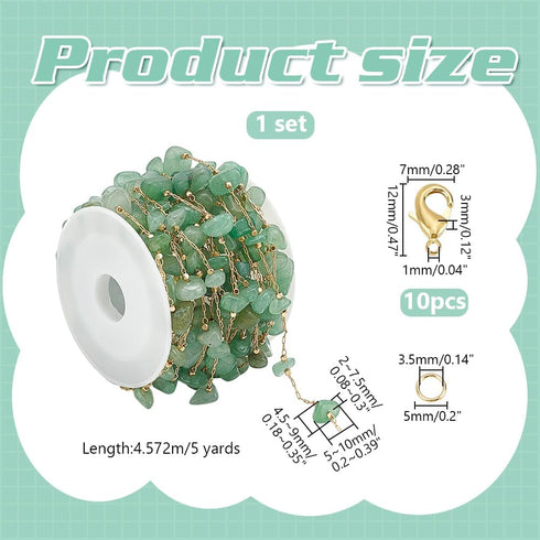 WADORN 5 Yard Natural Green Aventurine Jewelry Set Making Kit, Aventurine Stone Chain Spool Necklace Chains Bulk Green Gemstone Beaded Link Chain ...