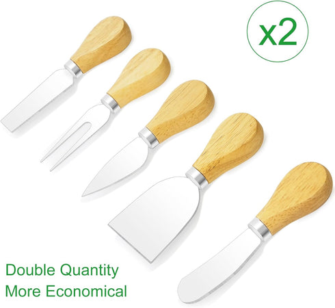 10 Pcs Cheese Knives, Wooden Handle Cheese Knife Set for Charcuterie Board, Mini Steel Stainless Cheese Cutter, Spreader, Fork for Party Wedding C...