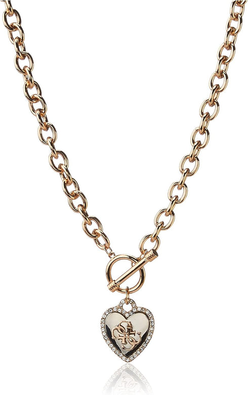 GUESS Womens Pave Framed Heart Toggle Necklace with 4 G Logo Silver/Gold/Crystal One Size...