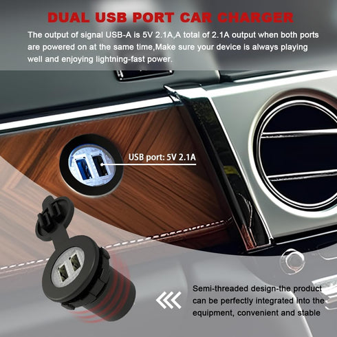 12V USB Charger Car Outlet DAMAVO YM1094 12V/24V Waterproof Dual 2 USB Ports Car Charger Power Socket Adapter Plug with Wire Fuse for Truck Boat M...