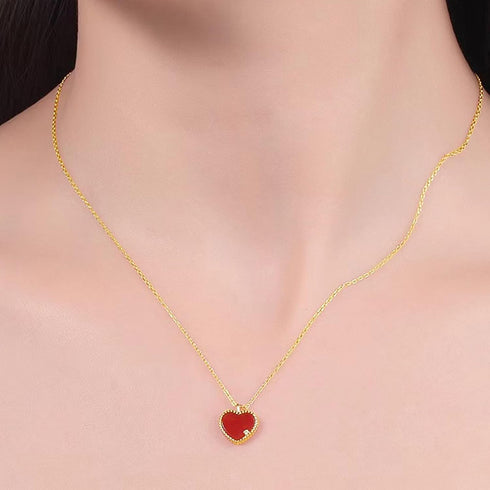 18K Gold Plated Red Heart Necklace Rhinestone Tiny Diamond Pendant Choker Necklaces Small Love Chain Necklace for Women Agate Tone Chain...