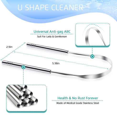 4PCS Tongue Scraper, Stainless Steel Tongue Cleaners, 100% BPA Free Fresher Tongue Tools, Healthy Oral Hygiene Brushes, Medical Grade Reusable Sta...