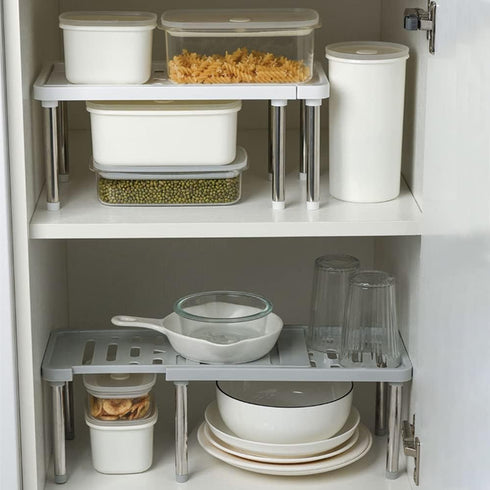Expandable Cabinet Organizer Shelf, Kitchen Cupboard Organizer, Free Standing Spice Rack, Retractable Storage Racks for Bathroom, Countertop, Pant...