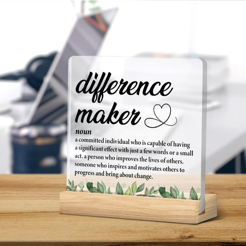 Difference Maker Gifts, Thank You Gifts for Coworker Leader Boss Mentor Employee Mom, Difference Maker Definition Clear Desk Decorative Sign Desk ...