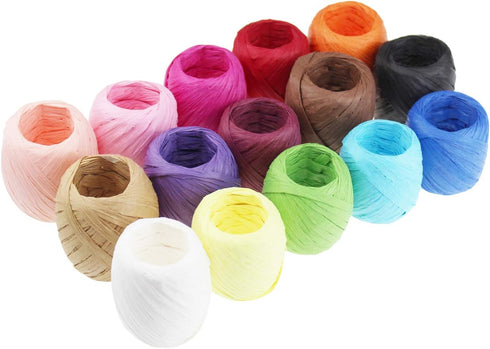 Raffia Paper Ribbon Twine Strings 15 Rolls 15 Colors Set for DIY Craft Gift Box Packing...