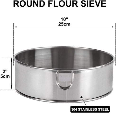 Flour Sieve Fine Mesh, 10" Stainless Steel 60 Mesh Round Flour Sifter for Baking Cake Bread...