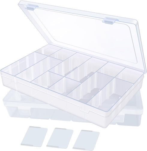 2Pack 18 Grids Craft Organizers and Storage Bead Organizer Tackle Box Organizer with Adjustable Divider, Plastic, Clear...